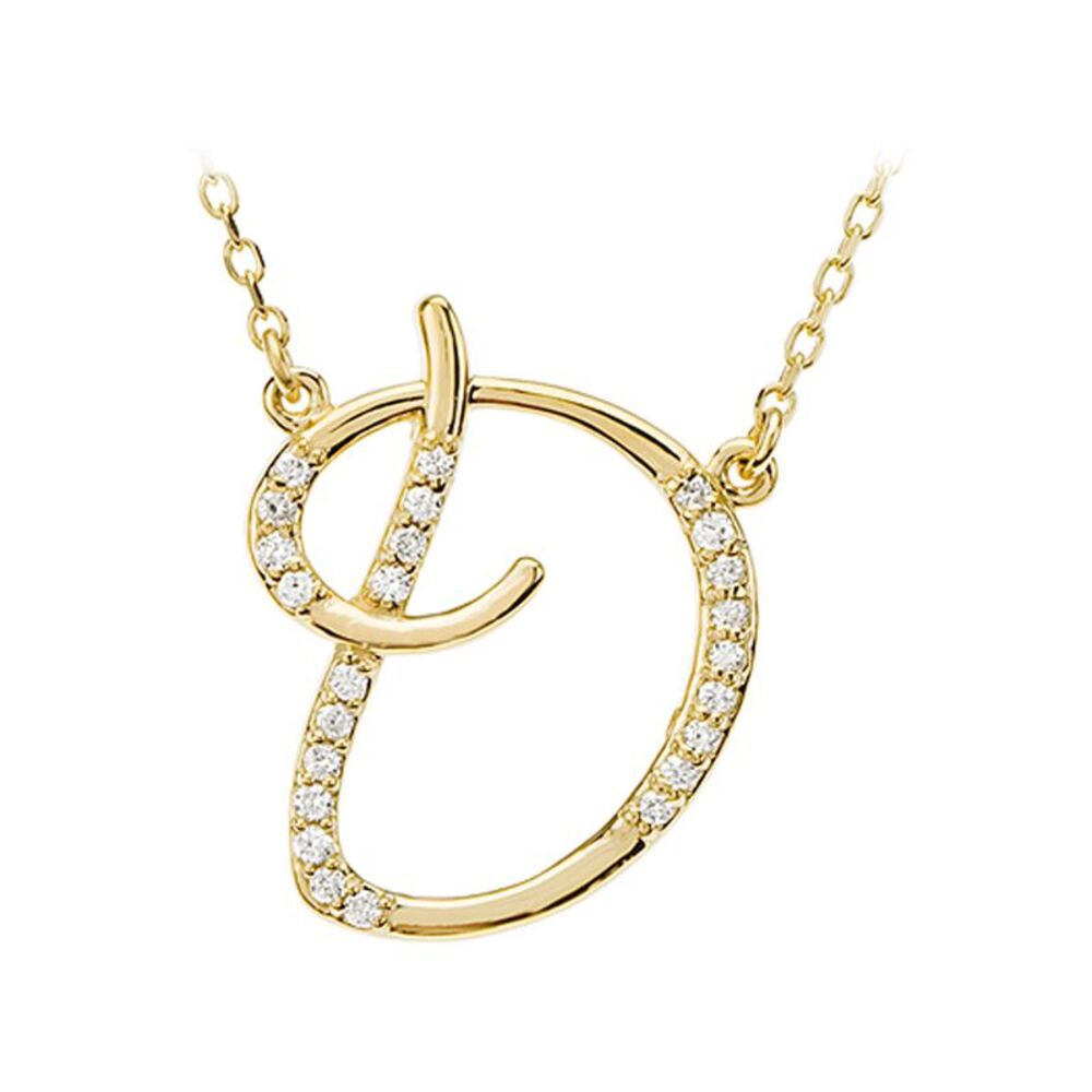 1/8 Ct Diamond 14k Yellow Gold Medium Script Initial D Necklace, 17in